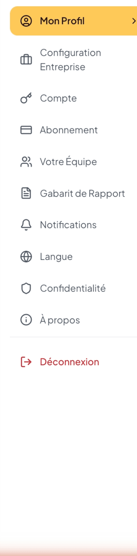 Full Settings sub-navigation with the 10 entries