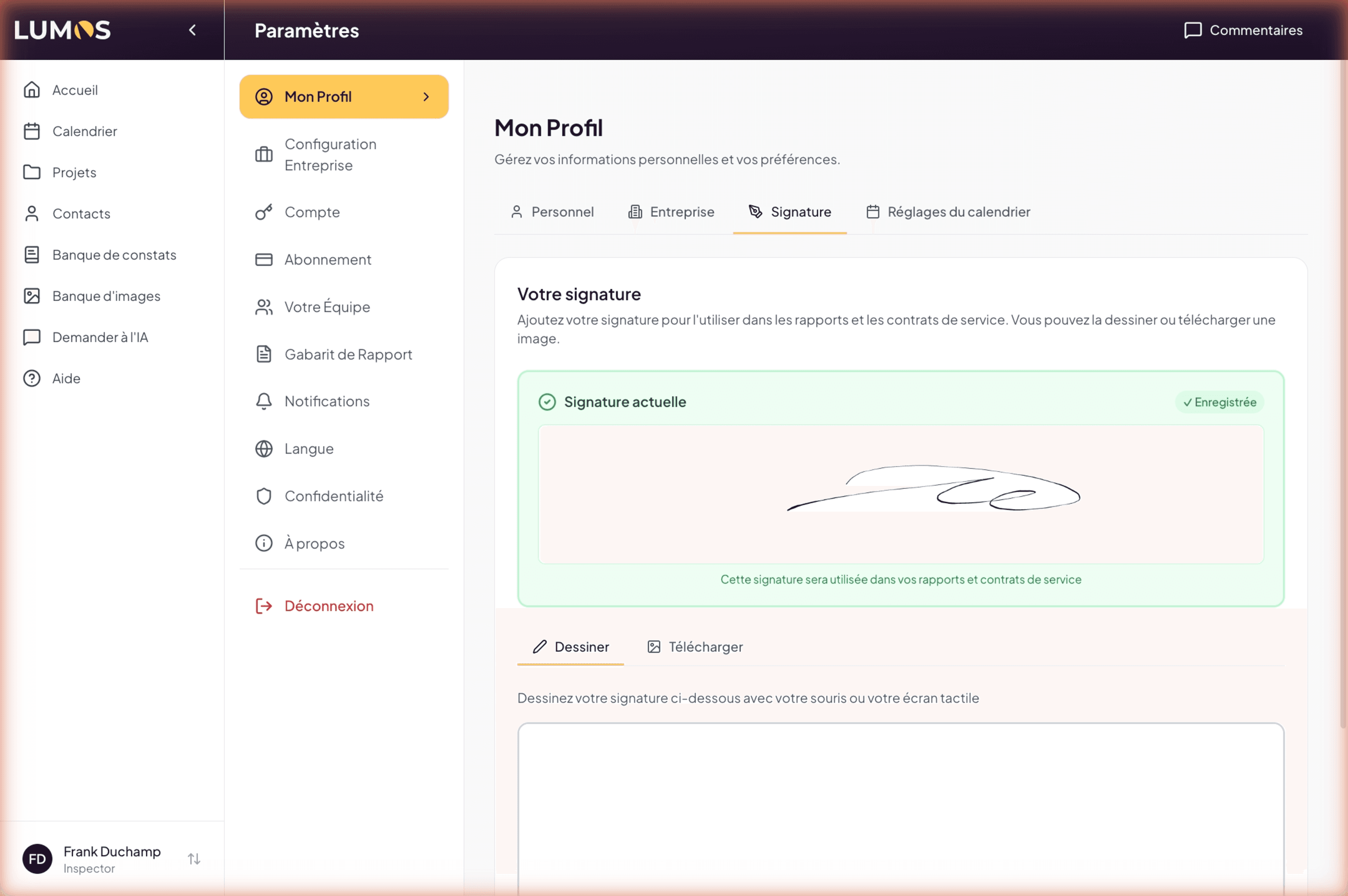 Signature pad with a drawn signature and Saved indicator