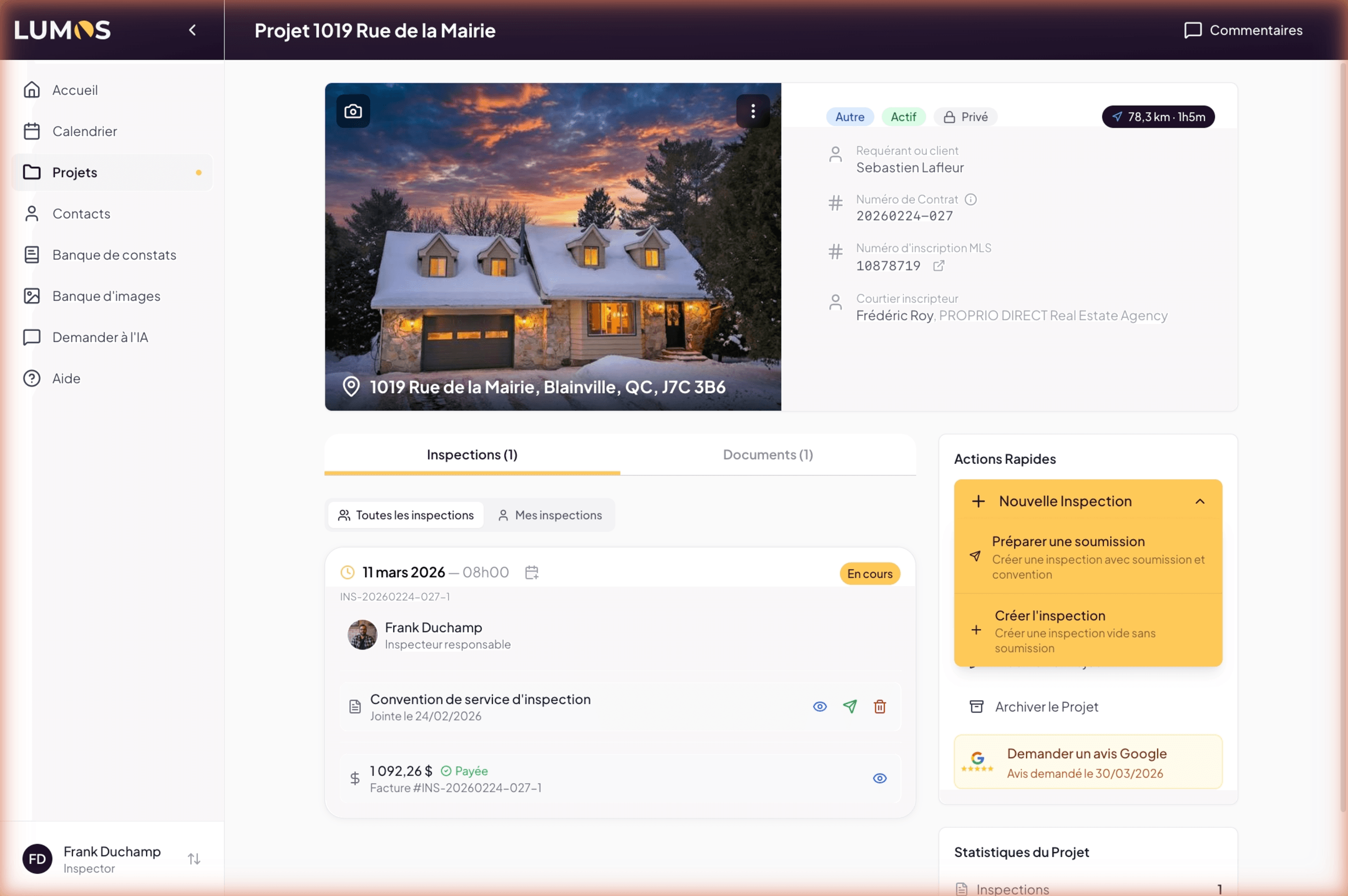 Inspection page with the new invoice line after sending
