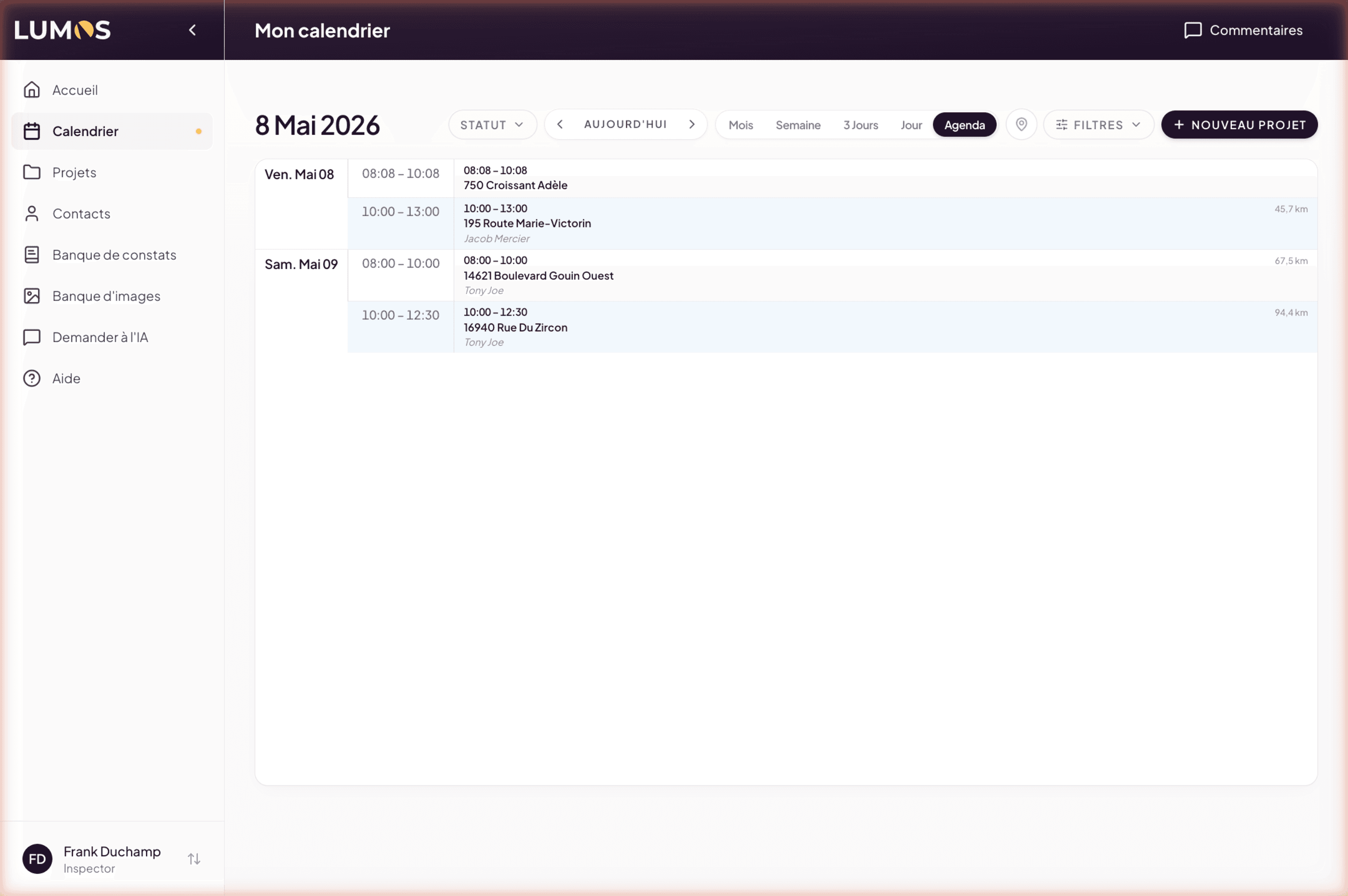 Agenda view in chronological list mode