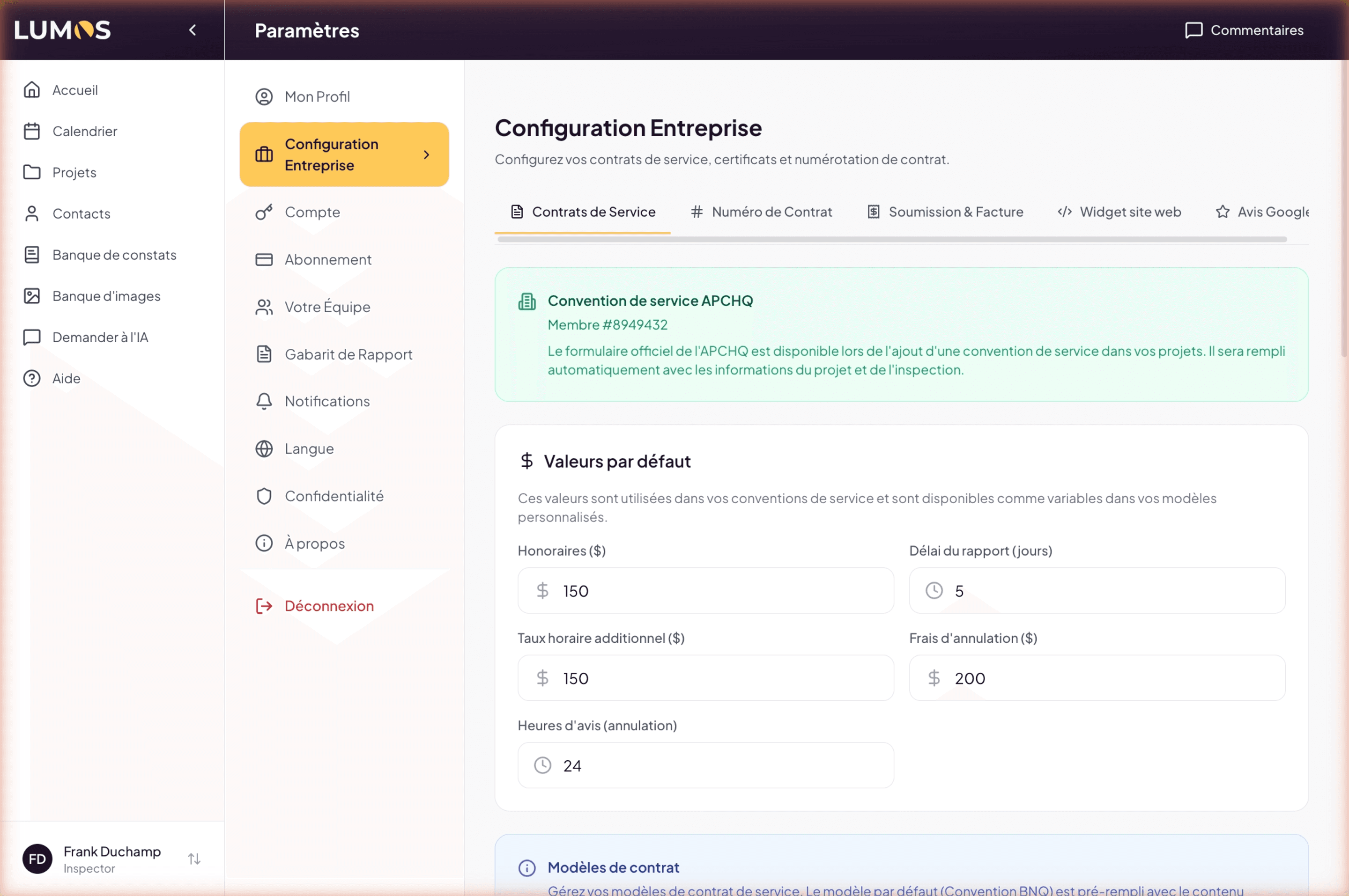 Business Configuration — Service Agreements tab