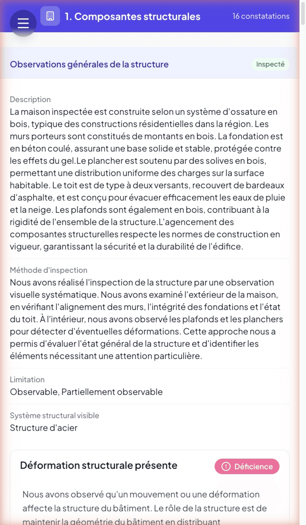 Interactive report rendered on a mobile screen with collapsed sidebar