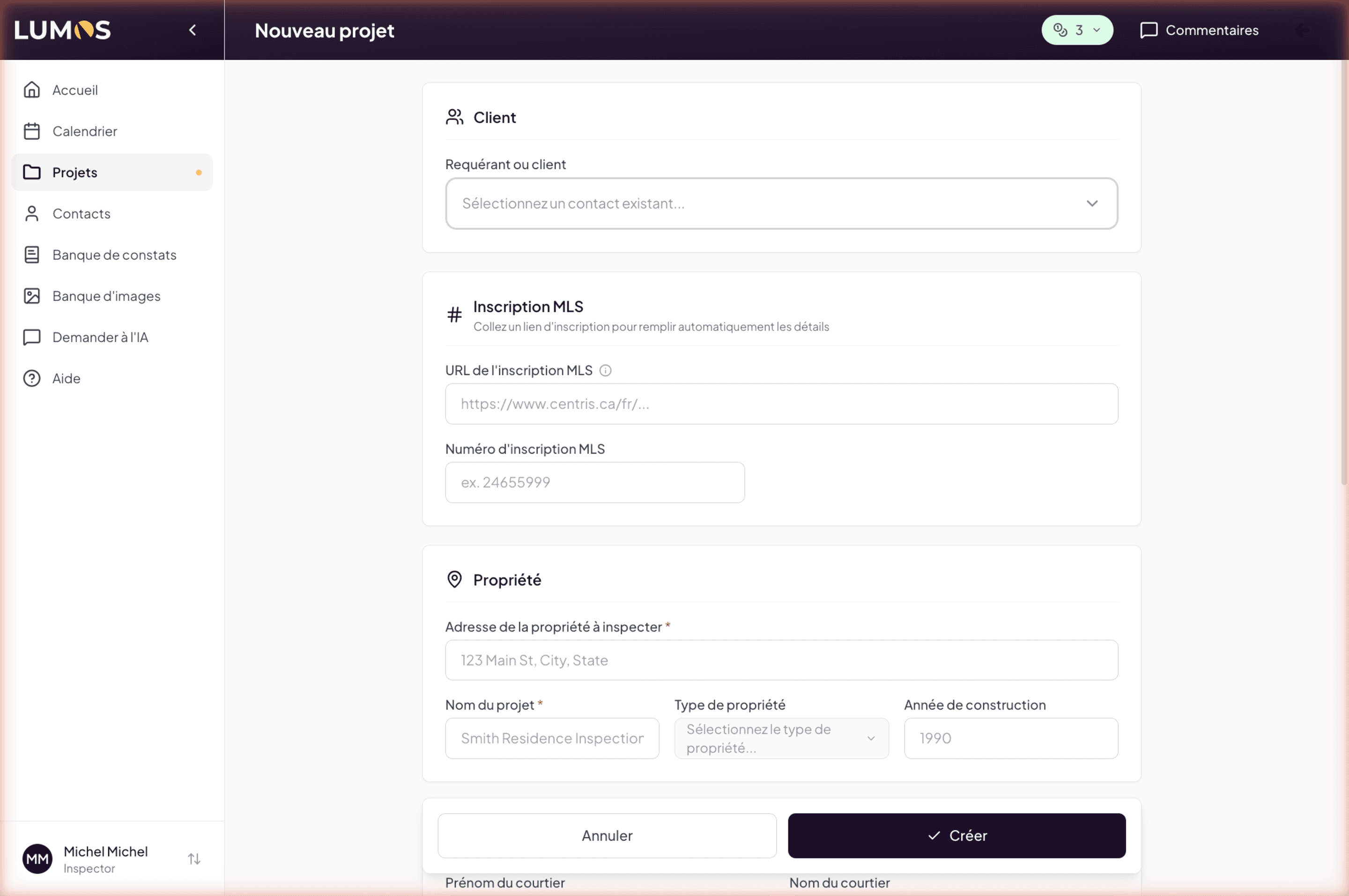 Project creation form at /projects/new