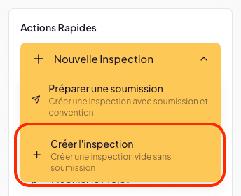+ New Inspection dropdown with Create the inspection option