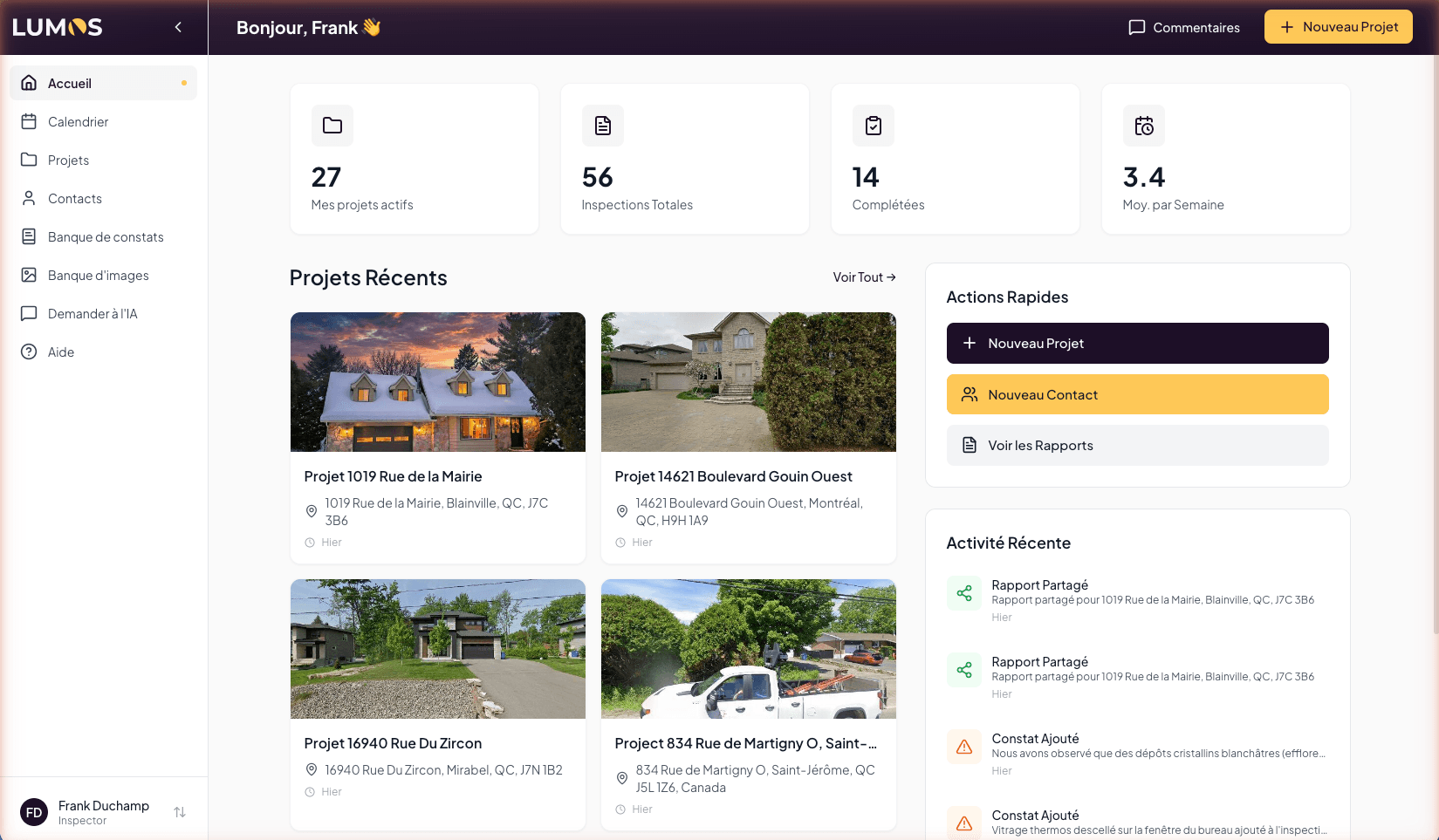 Overview of the Lumos interface with sidebar, header, and workspace