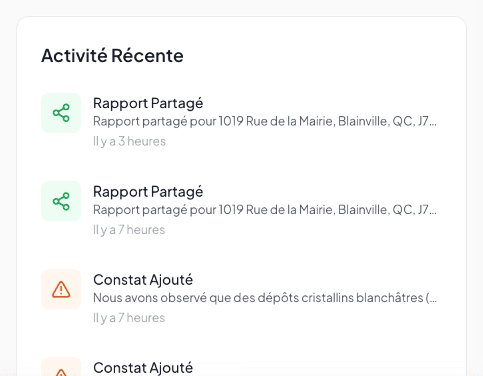 Recent Activity panel with several timestamped event lines