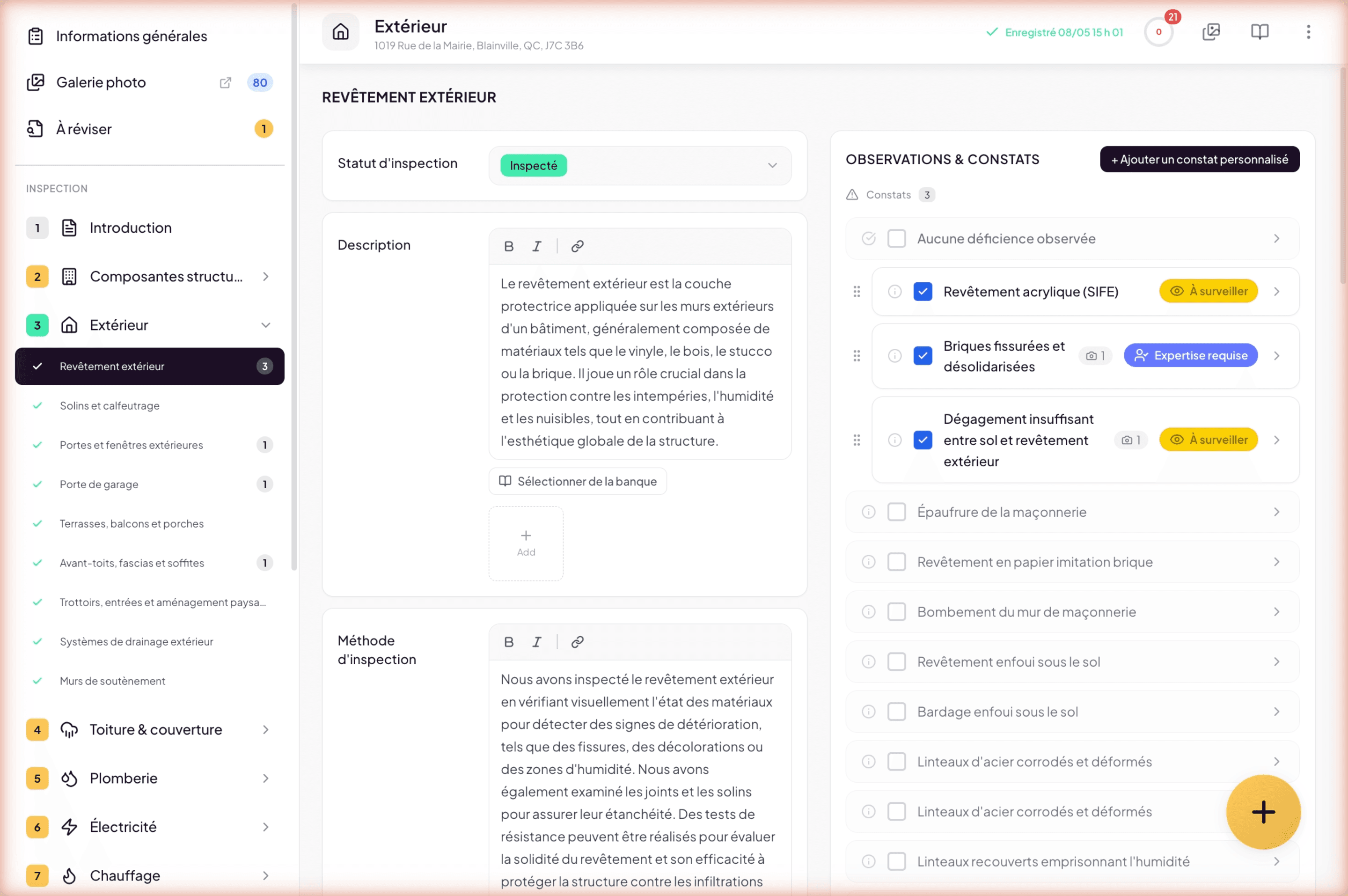 Full inspection editor with left sidebar, header and work area