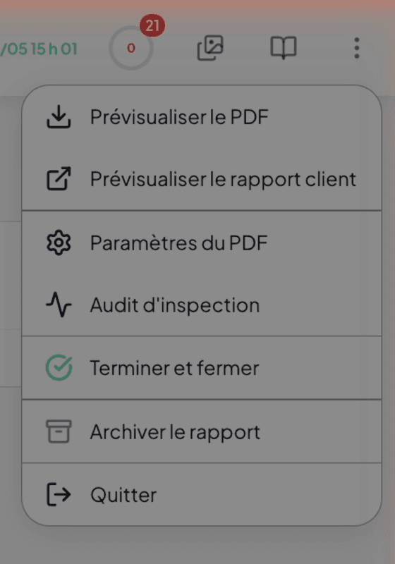 3-dot menu opened showing the 7 entries in order