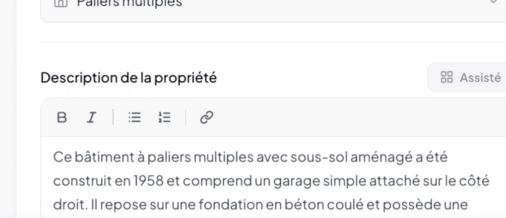 Property description field with Assisted and Enrich buttons