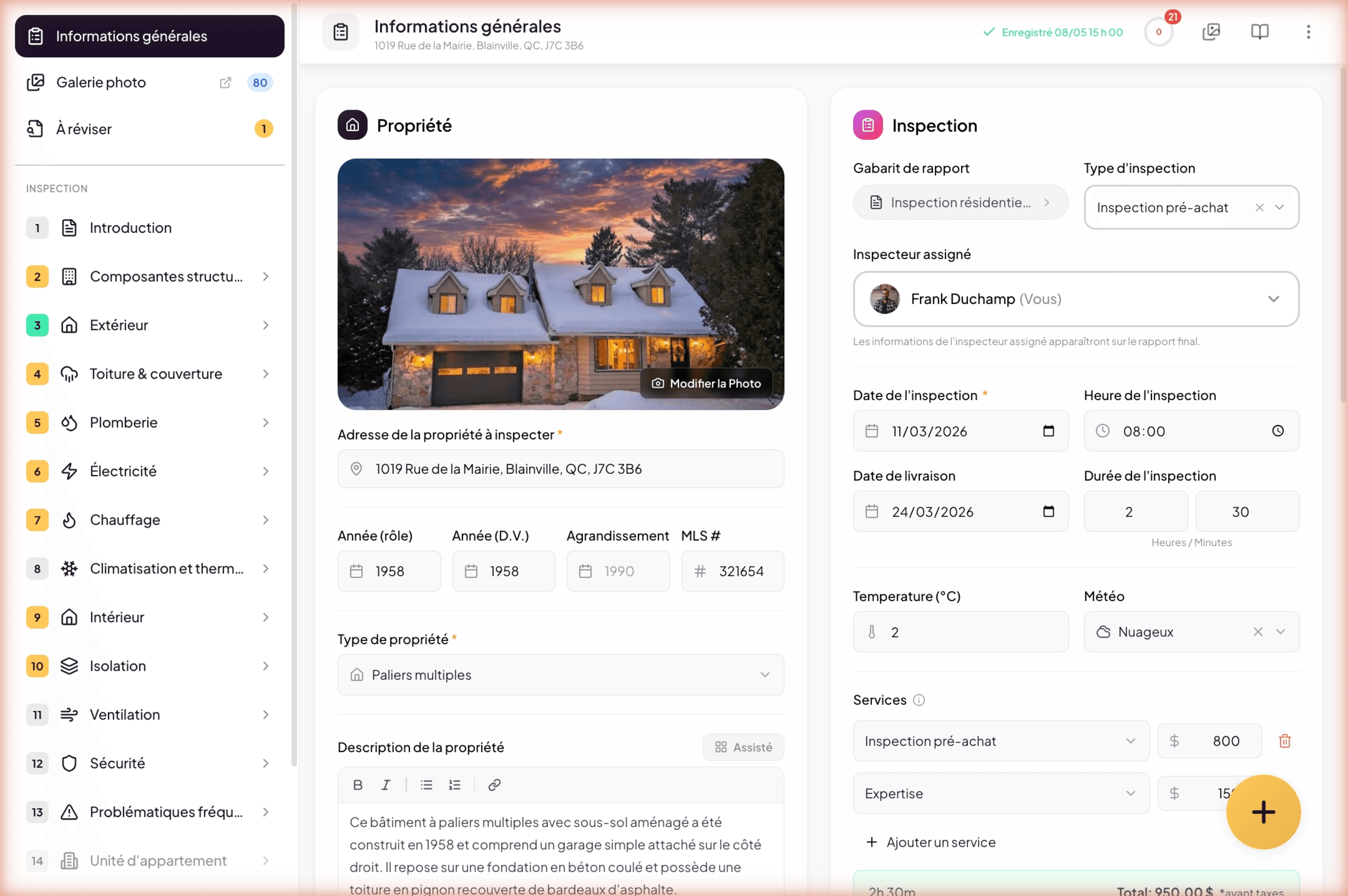 General Information page in two columns: Property and Inspection