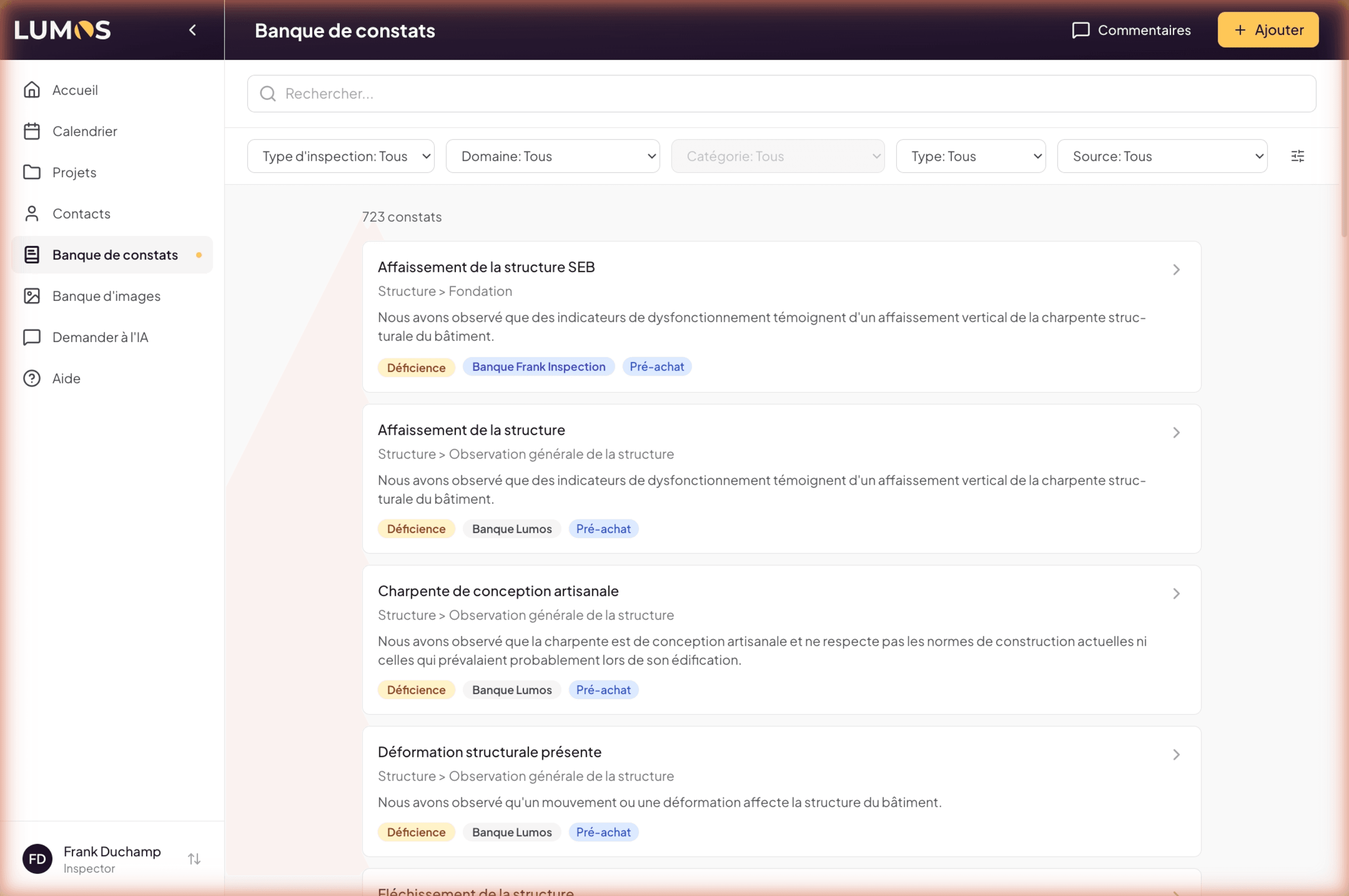Narrative bank — full page with filters, search, and card grid
