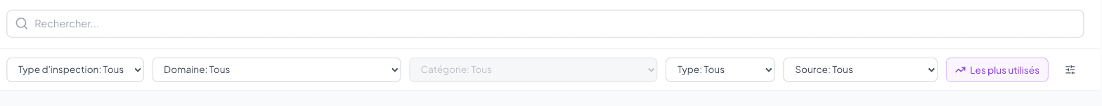 Bank filter bar (Inspection type, Domain, Category, Type, Source)