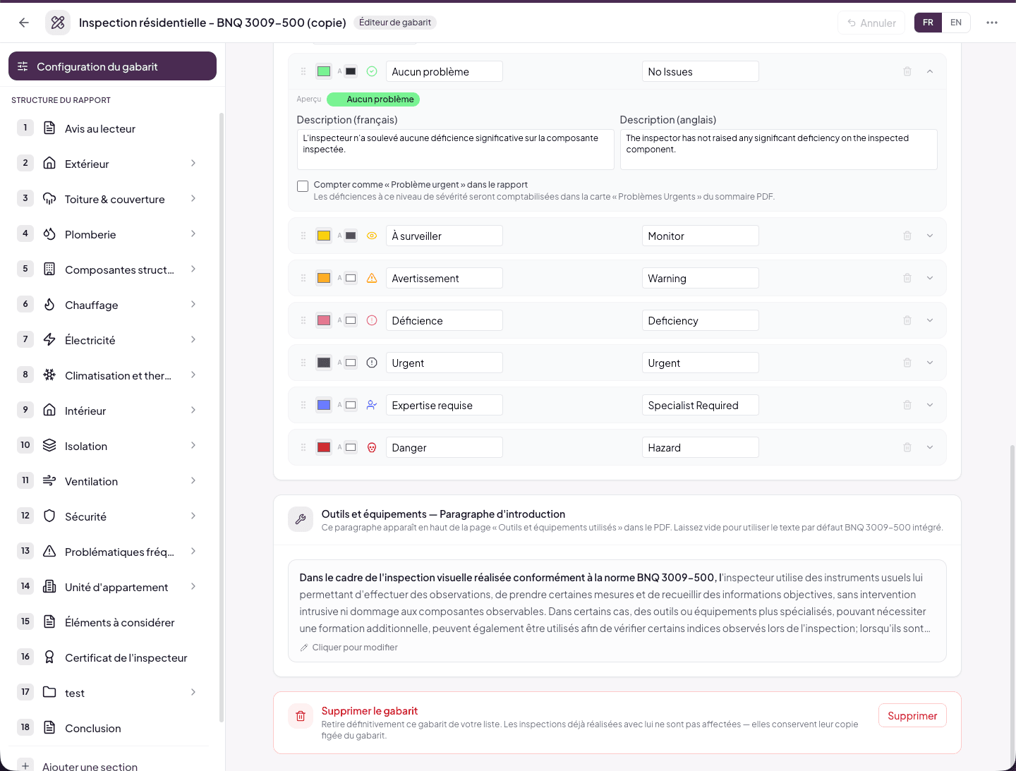 Bottom of the page — tools intro and Delete template zone