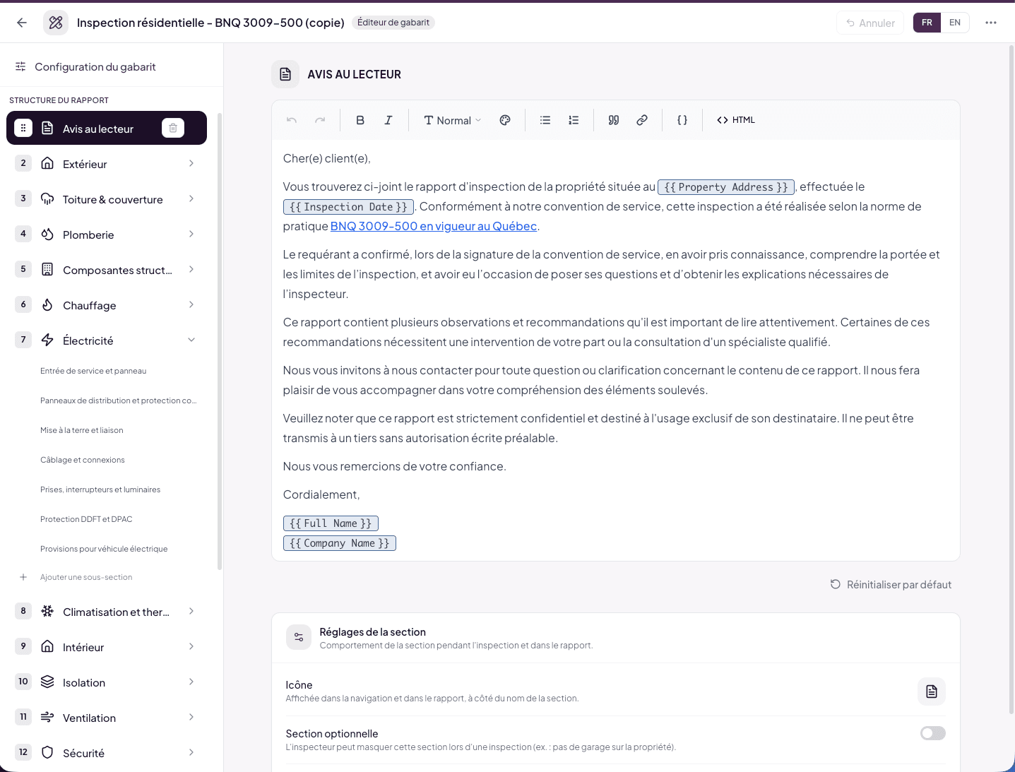 Text block editor with toolbar and variables